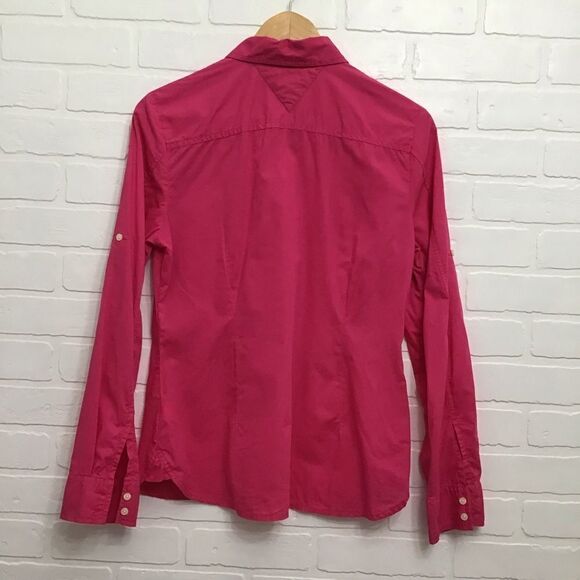 2/40$ TOMMY Hilfiger button down shirt pink blouse in medium 100% cotton preppy - Picture 4 of 11